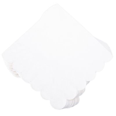 100 Pcs White Napkins Scalloped Edged Dessert Cocktail Napkins Folded 5 x 5 Inches Disposable Napkins for Dinner Wedding Birthday Party