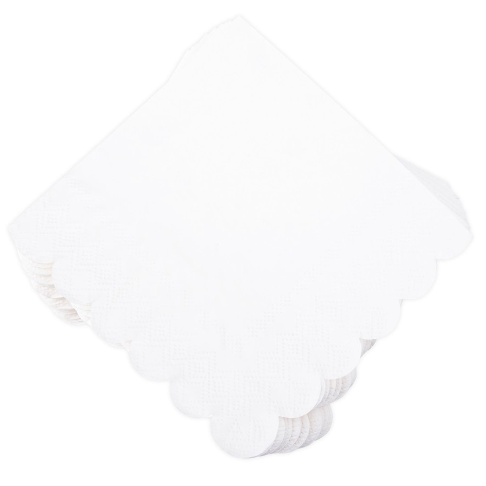100 Pcs White Napkins Scalloped Edged Dessert Cocktail Napkins Folded 5 x 5 Inches Disposable Napkins for Dinner Wedding Birthday Party