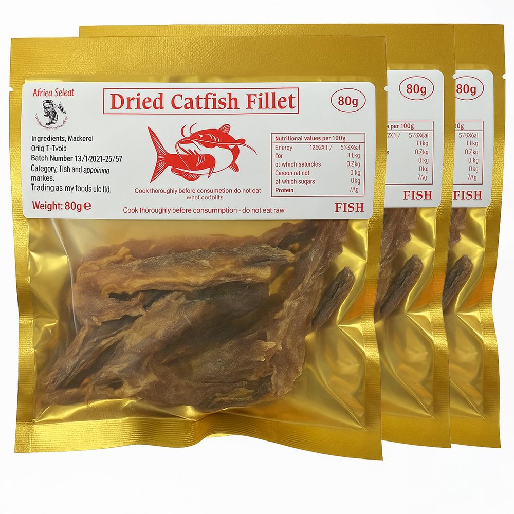 Africa Select Dried Catfish Fillet - 80g x Pack of 3 | Premium Quality | Rich Smoky Flavour & High Protein