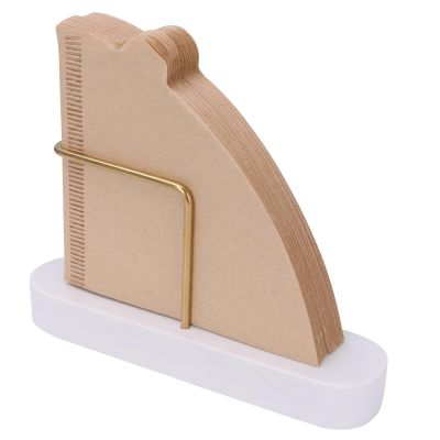 Coffee Filter Holder, Marble & Brass Cone Coffee Filters Holder Organizer Station, Stand Accessories for V60 Filters Size #01, #02 & #04, Thick and Heavy & Anti-slip (White)