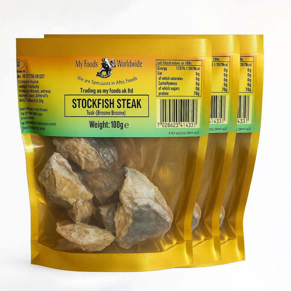 Africa Select Dried Stockfish Steak - 100g x Pack of 3 | Premium Quality | Smoky Flavour & High Protein