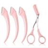Beginner's Safety Eyebrow Razor,Stainless Steel Eyebrow Razor Eyebrow With Comb,Crescent Blade with Micro-Guard Eyebrow Trimmer Set,Portable Eyebrow Removal Beauty Accessories for Men Women (Pink)