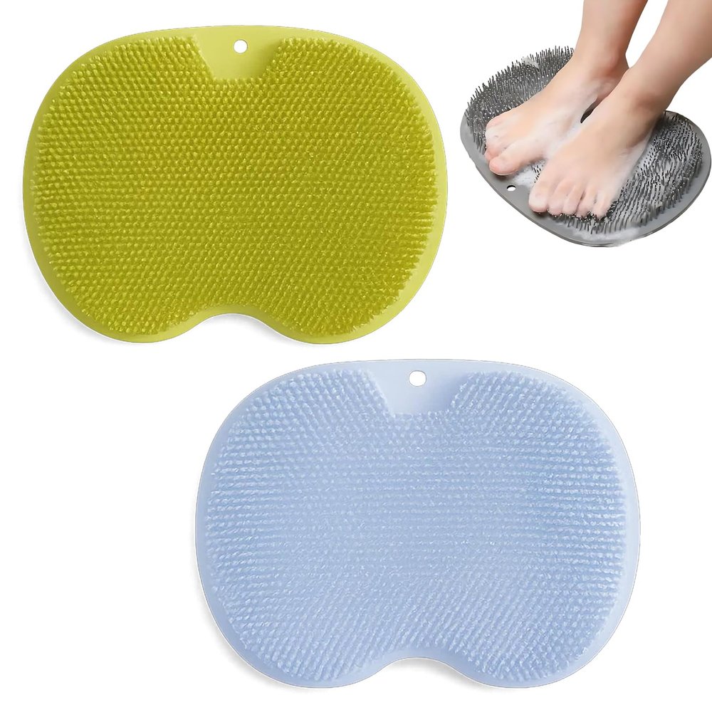2 PCS Foot Scrubber for Shower, Non Slip Shower Foot Scrubber Mat, Cleaner Massager for Tired Feet Relief Without Bending, Relaxation,Care During Travel (Green and Blue)