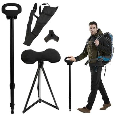 Adjustable Telescopic Walking Stick with Seat, Collapsible Hiking Poles, 7-Level Height, Foldable Crutches