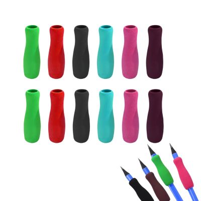 12Pcs Colour Special Supplies Foam Pencil Grips Soft Foam for Adults, Paint Brush Holder Ergonomic Open Slip Insert Pen Right Left-Handed Use for Handwriting, Drawing, Coloring