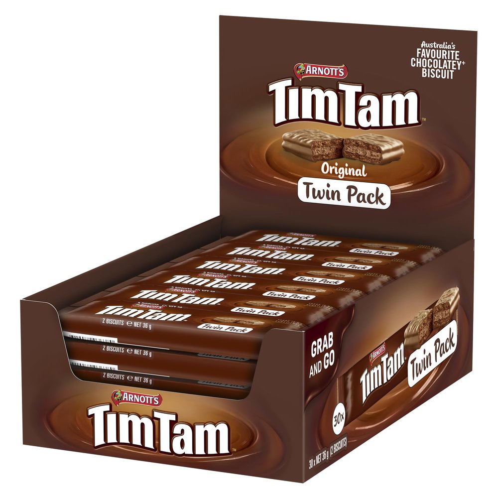 Tim Tam Original Chocolate Biscuits Twin Pack 36g Individually Wrapped Snack Size Cookies, Ideal for Lunchboxes & Sharing - Bulk Pack 30 x 36g