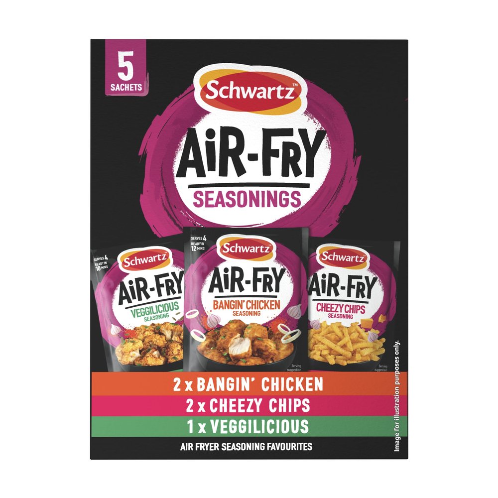 Schwartz Air Fryer Seasoning Selection Box 5 Sachets | Bangin Chicken, Cheezy Chips & Vegetable Seasonings | Bold Flavours for Quick, Delicious Meals at Home