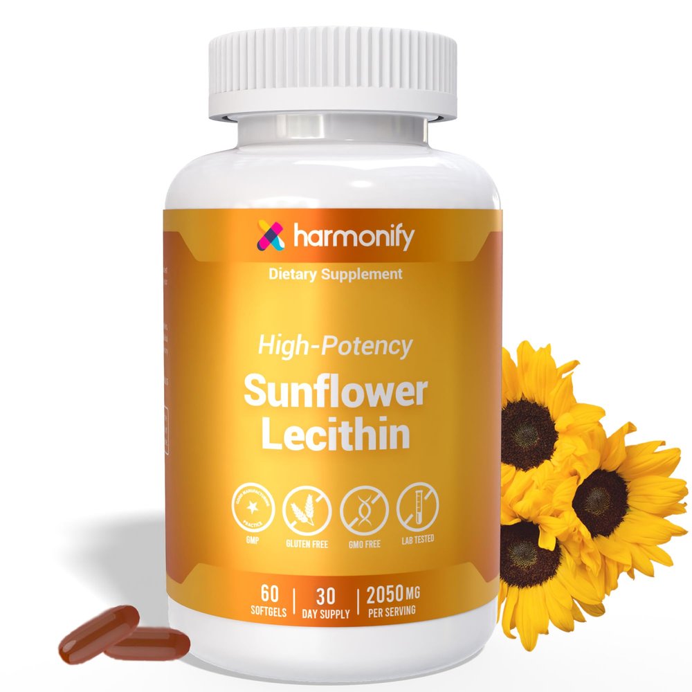 HARMONIFY Sunflower Lecithin Wellness Supplement, 2050 mg High-Potency, Lab Tested Non-GMO, Gluten-Free, Soy-Free 60 Softgels, Proudly USA Company