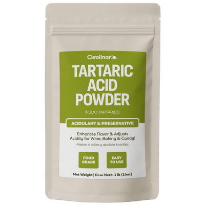 Coolinario Tartaric Acid Powder (1 LB) Natural Acidulant for Wine, Baking & Candy | Enhances Flavor & Adjusts Acidity | Ideal for Cream of Tartar, Confections & pH Balancing | Food Grade