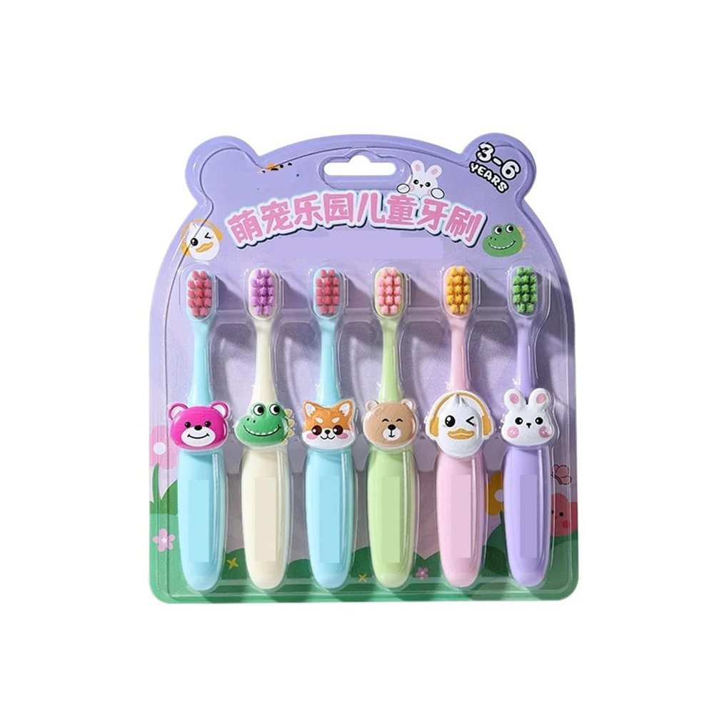 6PCS Cute Children's Toothbrush Ultra Soft Bristle Brush Creative Animal Handle Design Suitable for Children Aged 3-6 Years Old