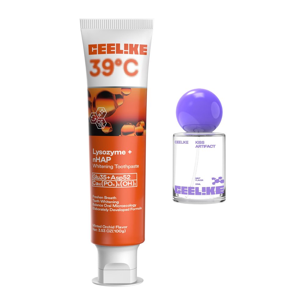 CEELIKE 39C Enzyme Whitening Toothpaste & Probiotic Oral Spray Soothing Enamel Care, Fresh Breath Duo for Daily Oral Hygiene Fluoride-Free 2 Pack