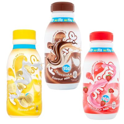 Random Mixed Variety Flavour Milk Drink PMP 500ml Banana, Chocolate, Strawberry Flavours - Low Fat Milk Enriched with Vitamin D - Fntime (6 x Bottle, Random Mixed)