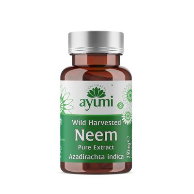 Ayumi Pure Neem Capsules, 60 Caps | Gut Health Supplements for Gut Cleanse | Vegan Neem Capsules to Combat Acne | DetoxCapsules to Aid Digestion & Immunity | Gut Repair for Men & Women | 5000 mg