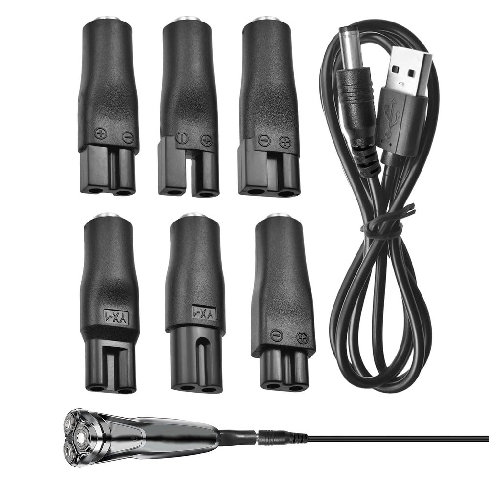 7 PCS USB Shaver Charger Cable Kit,5V Electric Shaver Chargers Cable Kit with 6 Charging Cable Heads and USB Charging Cable,Suitable for Hair Clippers,Beard Trimmers,Shavers,Beauty Devices