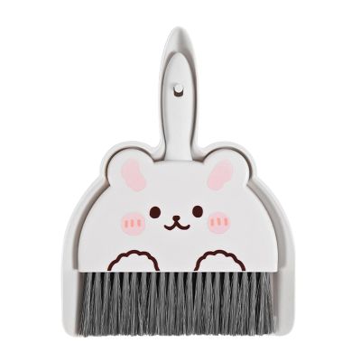 Dustpan And Brush Set Cartoon Mini Portable Cleaning Broom With Dust Pan For Desk Recessed Clip Design Compact Lightweight Multifunctional Home Office Kitchen PP Material 18 x 23cm (Rabbit)