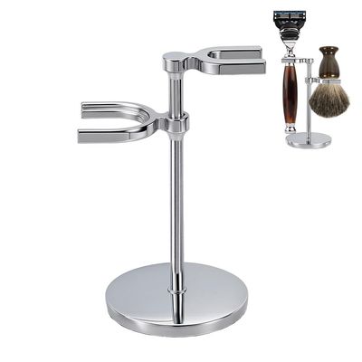 AHANDMAKER 1 Pack Razor Holder Safety Razor Stand With Brush Holder Shaving Brush Stand Holders for Bathroom Travel Fathers Day Christmas Gifts Men Barber Accessories, Platinum