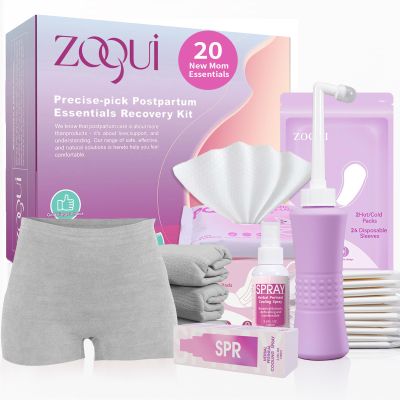 20 Pcs Postpartum Essentials Recovery Kit, Gifts for New Mom, Labor Delivery Feminine Care Kit, Postpartum Pads, Peri Bottle, Cooling Spray & Pad Liners, Disposable Postpartum Underwear, All-in-one