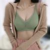 Lace Top Sexy Women's Seamless Latex Bra French Wireless Push Up Adjustable Lingerie 2B Ware, Green, L view 3