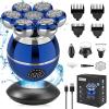 7D Electric Shaver for Bald Men, Wet Dry Use, 5 in 1 Waterproof Rotary Head Shavers with Beard/Nose Trimmer & Cleaning Brush, Wireless Charging Base (Blue) view 1