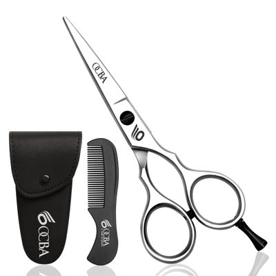 OCBA Beard Scissor Professional Moustache Scissors Ear and Nose Hair Trimming Scissors Stainless Steel, Safety Use for Eyebrows (Classic Silver)