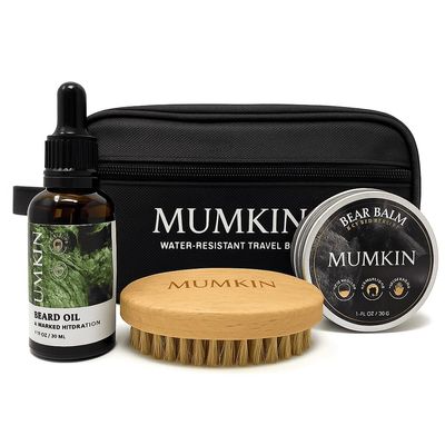 MUMKIN The Ultimate Beard Grooming Essentials for Men with Beard Oil, Balm, Bristle Beard Brush & Travel Bag - Beard Set for Men - Men's Grooming - Beard Moisturiser for Softer - Valentines Gift.
