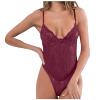 Women's Baby Dolls, Chemises & Negligees Ladies Lace Cut Out Bodysuit Tops Low Cut Jumpsuit Lingerie Leotards Sexy Naughty Lingerie Outfits Underwear Nighties UK Wine view 1
