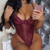 Women's Baby Dolls, Chemises & Negligees Ladies Lace Cut Out Bodysuit Tops Low Cut Jumpsuit Lingerie Leotards Sexy Naughty Lingerie Outfits Underwear Nighties UK Wine view 2