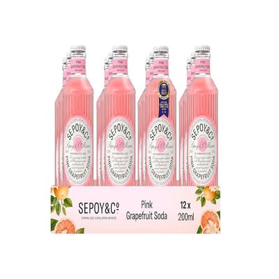 SEPOY & CO. Pink Grapefruit Soda - 24 x 200ml | Paloma Premium Cocktail Mixer | Low Calorie, Less Sugar | Pure Himalayan Water & 100% Natural Ingredients