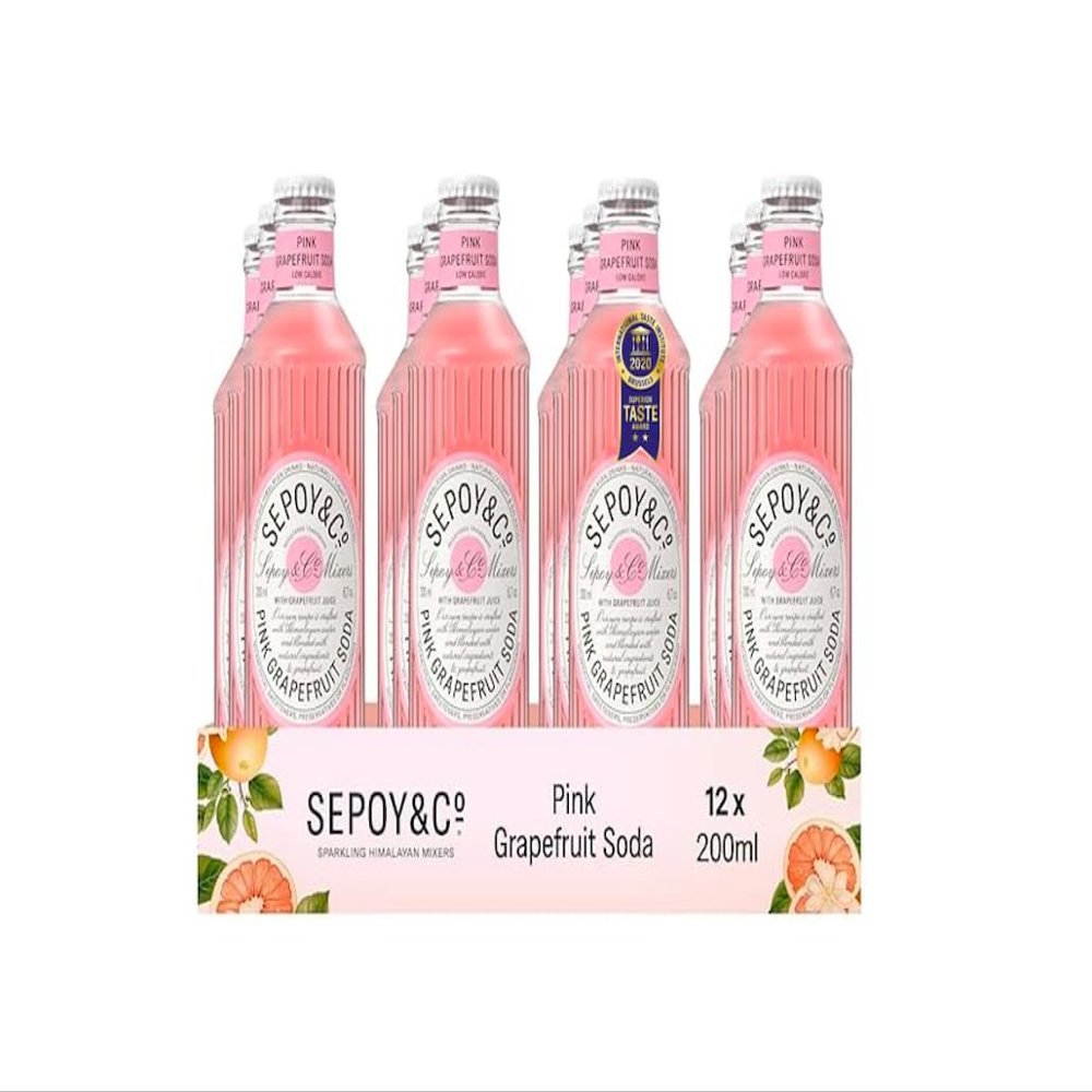 SEPOY & CO. Pink Grapefruit Soda - 24 x 200ml | Paloma Premium Cocktail Mixer | Low Calorie, Less Sugar | Pure Himalayan Water & 100% Natural Ingredients