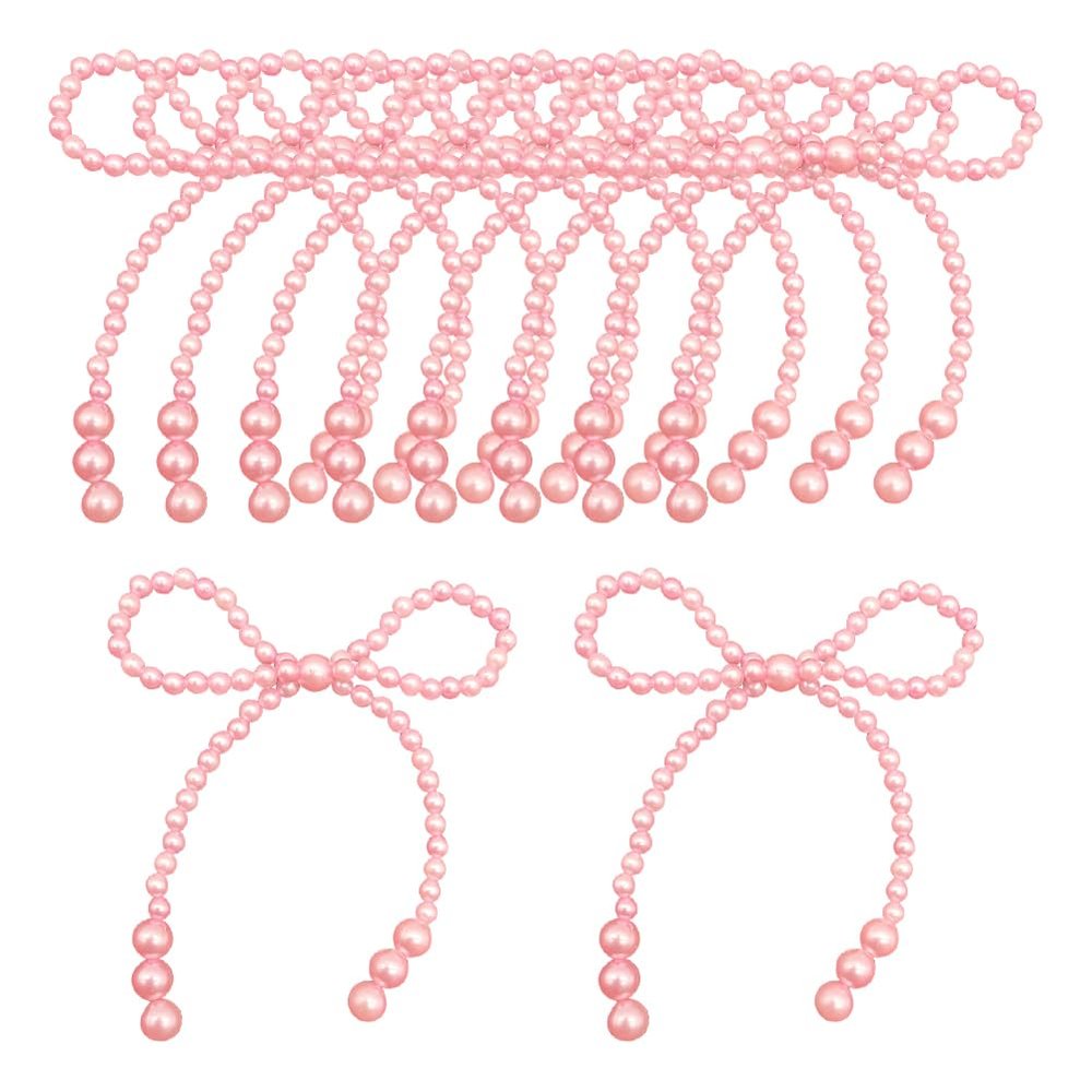 10 Pcs 11 x 10 cm Pearl Bow Cake Toppers Elegant Birthday Cupcake Toppers Wedding Bowknot Cup Cake Topper Bridal Shower Dessert Topper Pearl Bead Cake Decorations Pink