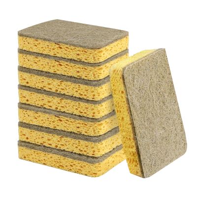8 Pcs Eco Sponge, Wood Pulp Sponge, Eco-Scourers Sponge, Biodegradable Washing Up Scrubber Sponges, Eco-Friendly Reusable Washing Up NaturalSponge for Dishes with Heavy Duty Scouring Pad