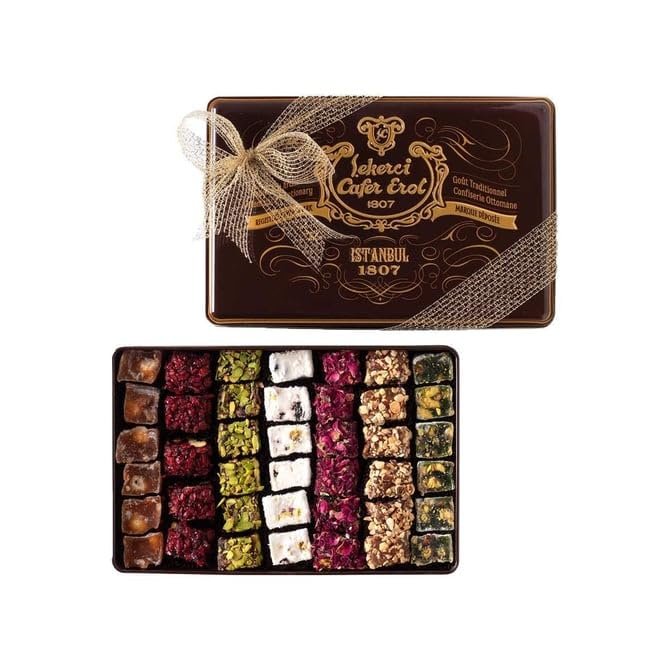 Cafer Erol Mixed Turkish Delight, Rose, Lemon & Pistachio Flavours, Premium Handmade Lokum, 900g, Contains Nuts & Gluten, Decorative Tin Box