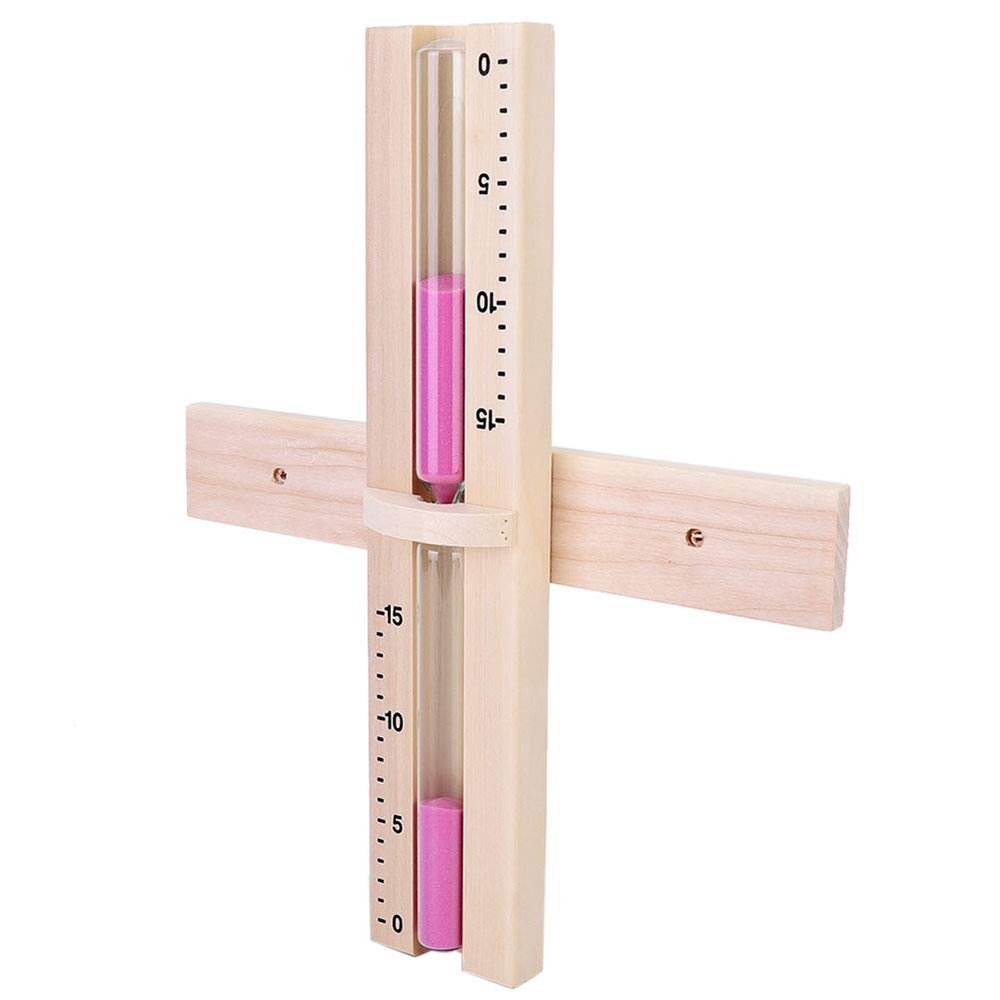 Dioche Sauna Sand Clock 15 Minutes Glass Timer Wall-Mounted Wooden Hourglass with Pink Sands for Sauna Room Relaxation