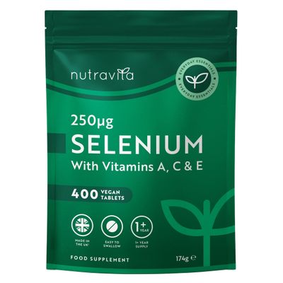 Nutravita Selenium Supplements 250mcg ACE with Vitamin A C & E - 400 Vegan Tablets (1+ Year Supply) - Support Normal Function of Immune System & Thyroid - Support Hair, Skin & Nails - Made in the UK