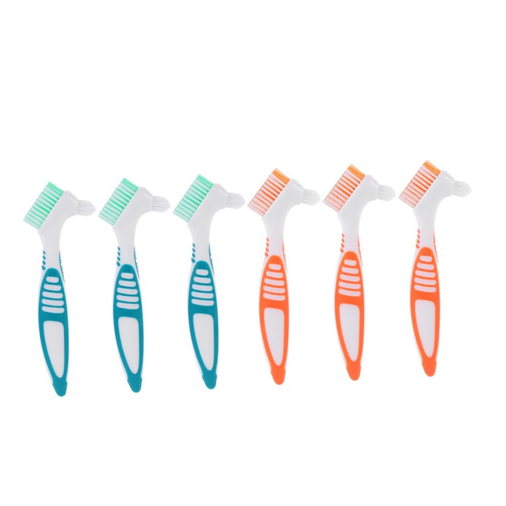 Anneome 6pcs Double-Sided Denture Cleaning Brush Denture Brush Portable False Teeth Care Slip Handle for Elderly Oral Use Scrubber