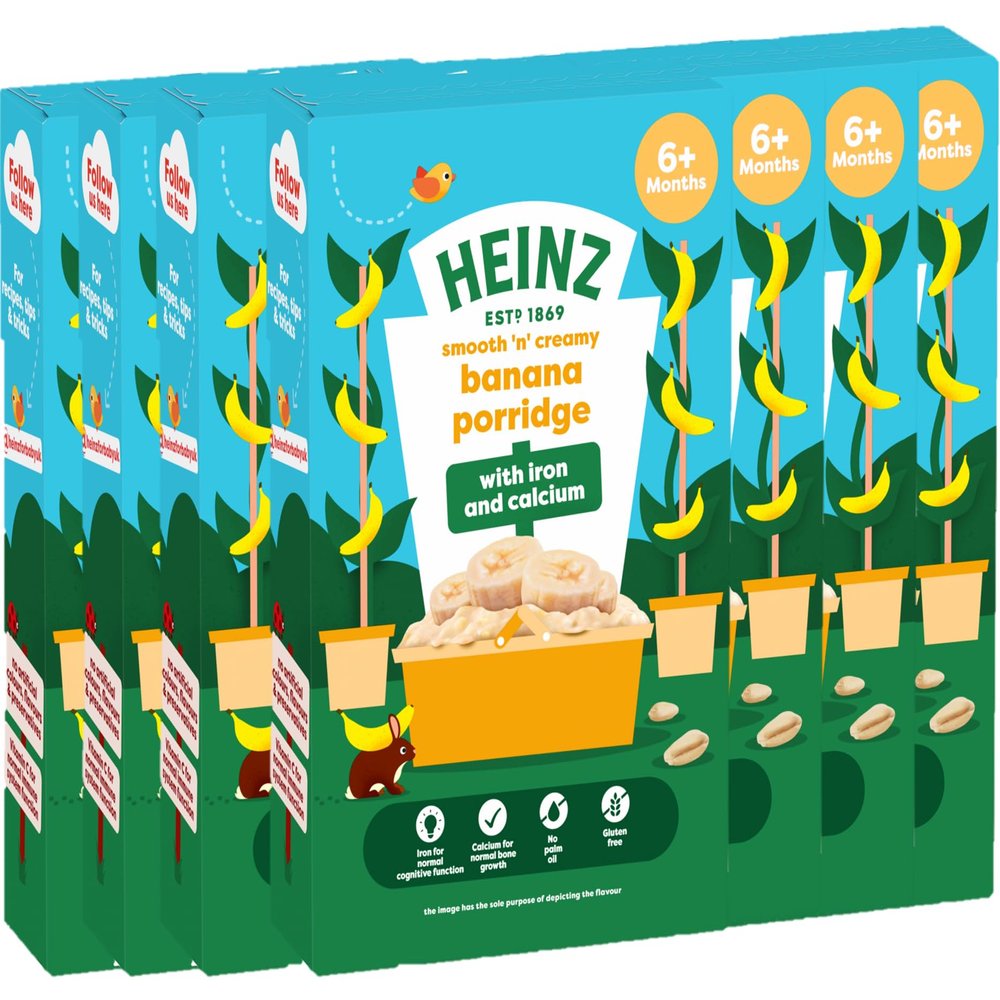 HEINZ Baby Food Banana Porridge, 7 x 125g, Gluten Free, Iron & Calcium, No Palm Oil, No Artificial Colours, Flavours & Preservatives