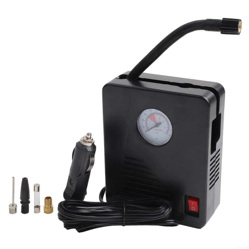 12V Portable Car Tire Inflator Pump with Fuse and LED Display, Equipped with 3 Nozzles for Inflation Needs, Compact and Lightweight Design