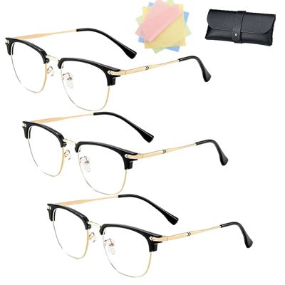 DPKSML Auto Focus Glasses, Glasses Self Adjusting, Half Frame Anti Blue Light Auto Focus Reading Glasses for Men Women (3pcs Gold,+2.0)