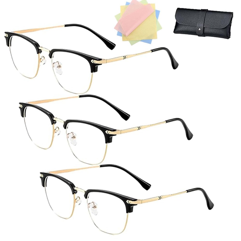 DPKSML Auto Focus Glasses, Glasses Self Adjusting, Half Frame Anti Blue Light Auto Focus Reading Glasses for Men Women (3pcs Gold,+2.0)
