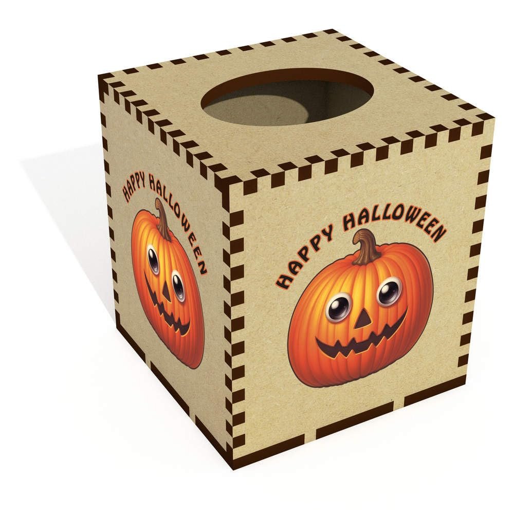 Azeeda Square 'Happy Halloween Pumpkin' Wooden Tissue Box Cover (TB00069422)