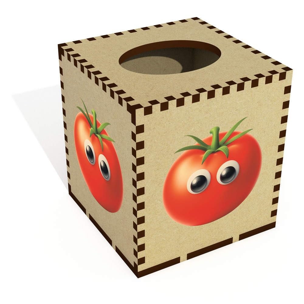 Azeeda Square 'Funny Tomato Face' Wooden Tissue Box Cover (TB00069551)