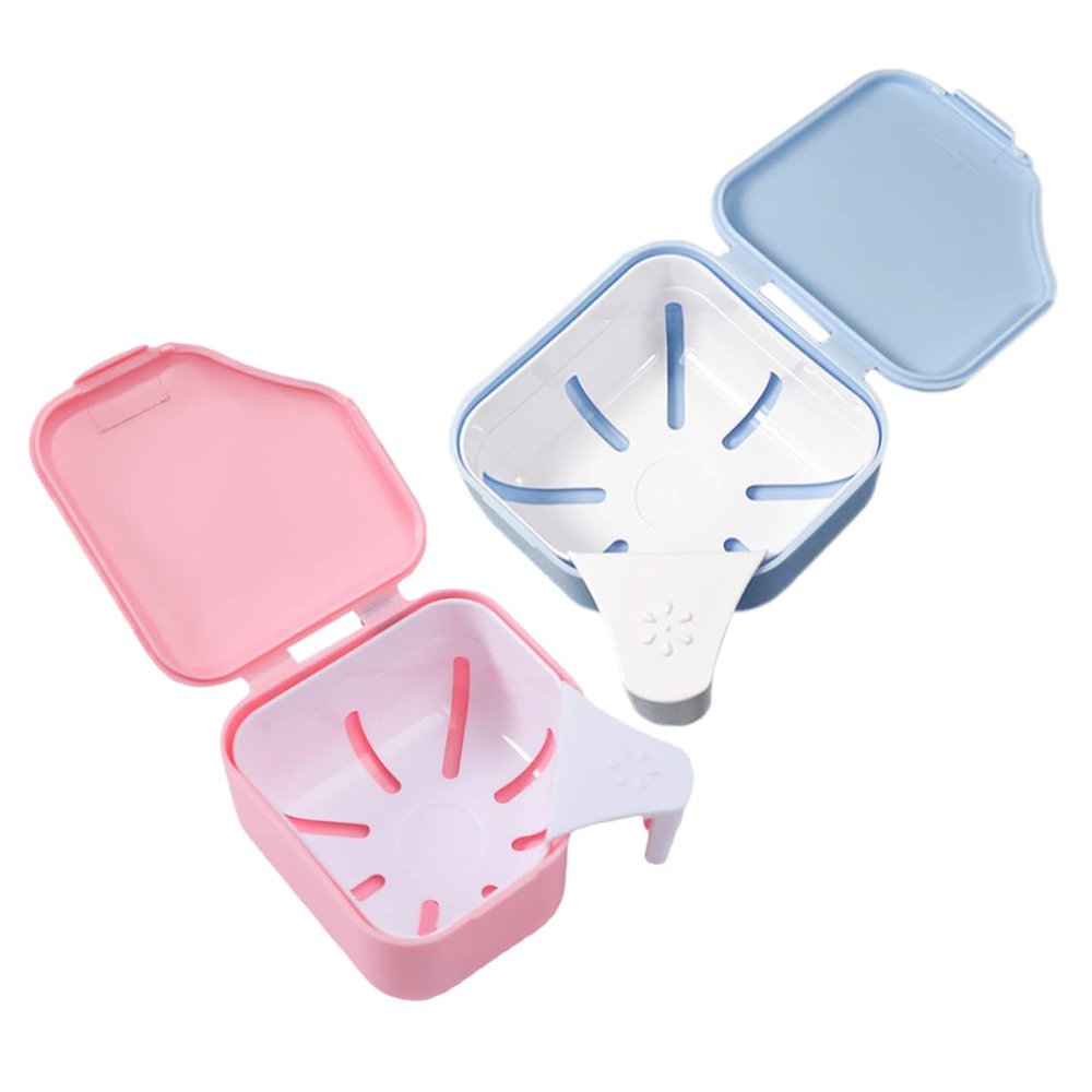 FOMIYES 2pcs Denture Cleaning Box Portable Holder for False Teeth Denture Cup Soaking Case Travel Use
