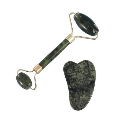 2 PCS Massager Roller Skin Care Tools for The Face Roller Gouache Scraper(Dark Green)