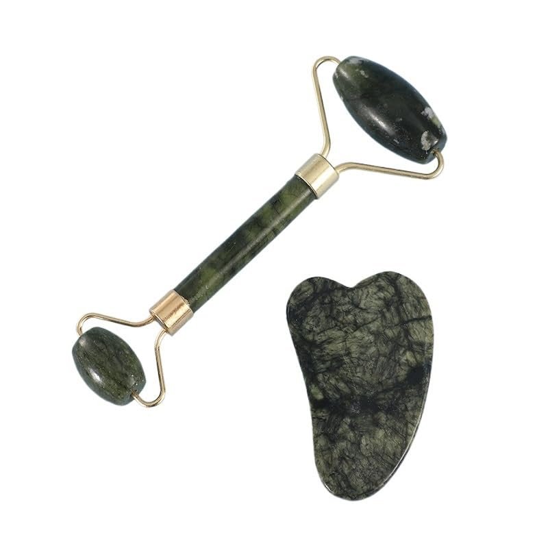2 PCS Massager Roller Skin Care Tools for The Face Roller Gouache Scraper(Dark Green)