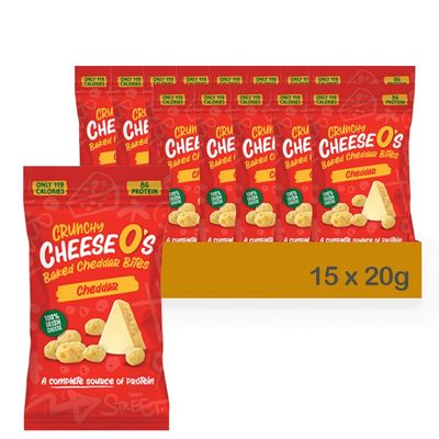 CheeseO's Crunchy Baked Cheddar Cheese Snacks Pack of 15x20g - Cheddar Bites, Keto Snacks, High Protein Snack, Baked Crisps Low Carb Gluten Free Vegetarian Savoury Snack