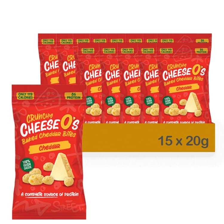 CheeseO's Crunchy Baked Cheddar Cheese Snacks Pack of 15x20g - Cheddar Bites, Keto Snacks, High Protein Snack, Baked Crisps Low Carb Gluten Free Vegetarian Savoury Snack