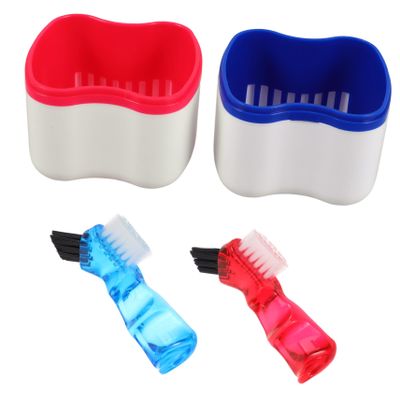 TOGEVAL Denture Brush with 2pcs and Elegant European Style Design Artificial Teeth Storage Box Set Pp+Nylon Material, Versatile and Efficient Storage for Home and Travel Use
