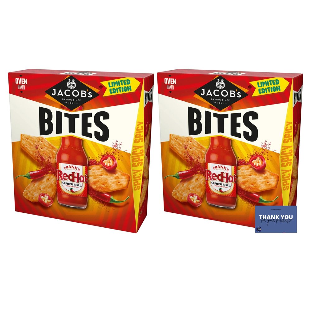 Jacobs Bites Franks RedHot Original Cayenne Pepper Flavour 125g x 2 - Spicy Seasoned Snack Crackers