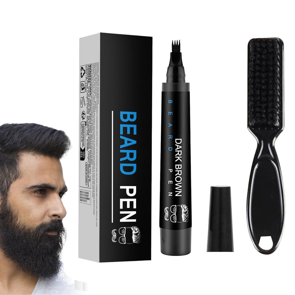 Beard Fountain Pen - Natural Beard Filler Pen Set - Long-Lasting Hairline Moustache Brush for Daily Beard Care Eyebrows Goatee