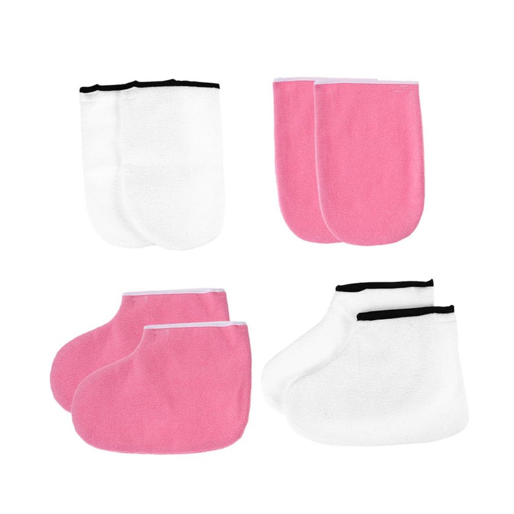 Anneome 2 Sets Paraffin Wax Hand and Foot Spa Gloves with Heat Retention for Manicure and Pedicure Skin Care Disposable Covers for Softening Dead Skin and Calluses White and Pink